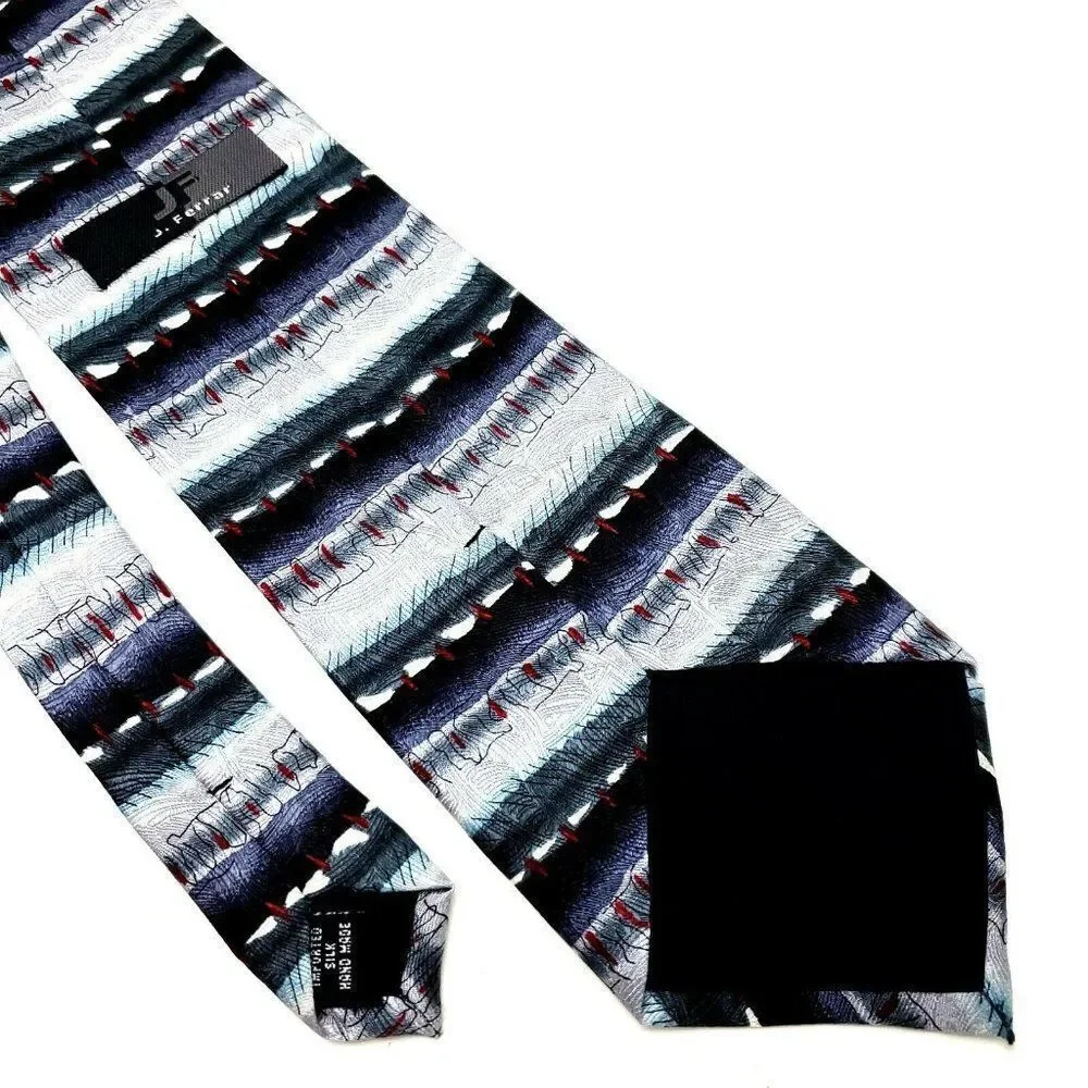 J Ferrar‎ Silk Tie Abstract Silver Wide Print